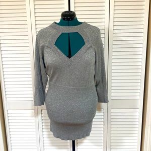 Torrid Size 3 Sweetheart Neck Cutout 3/4 Sleeve Metallic Silver Sweater